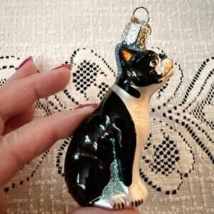 🐾 Old World Christmas Boston Terrier Ornament • 4” Blown Glass • w/ OWC Tag